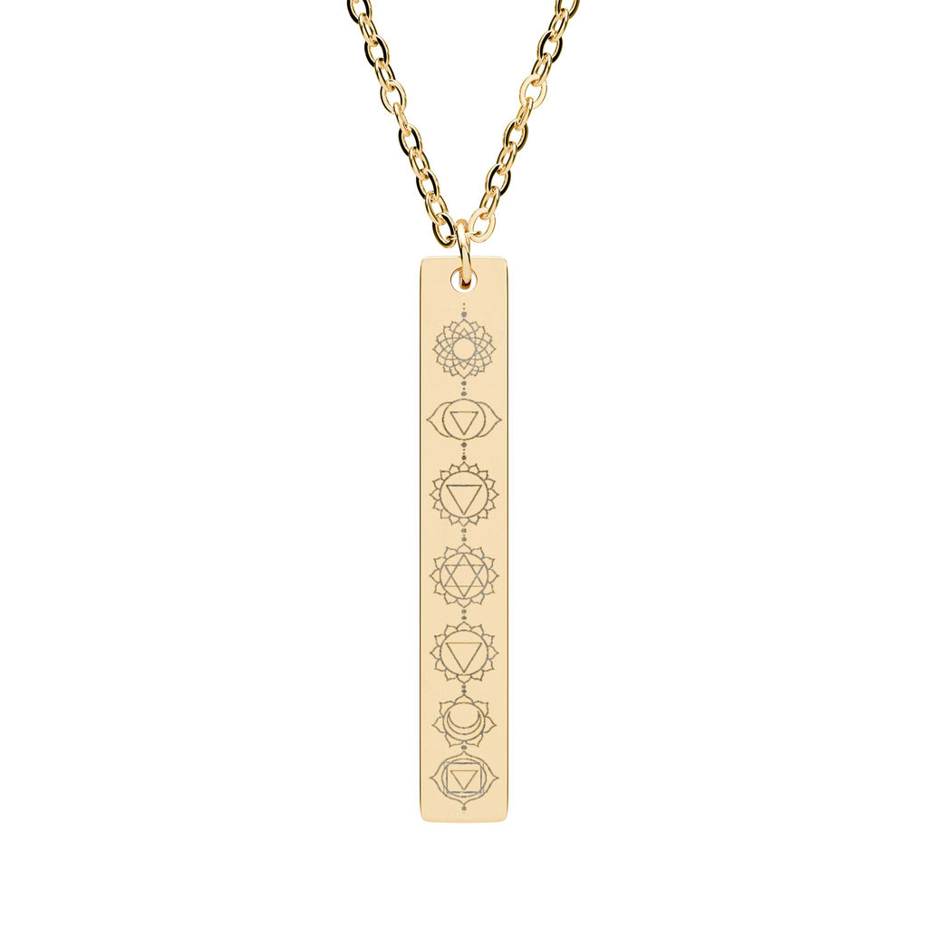 Engraved Vertical Bar Necklace — Minimalist Chakra Pendant