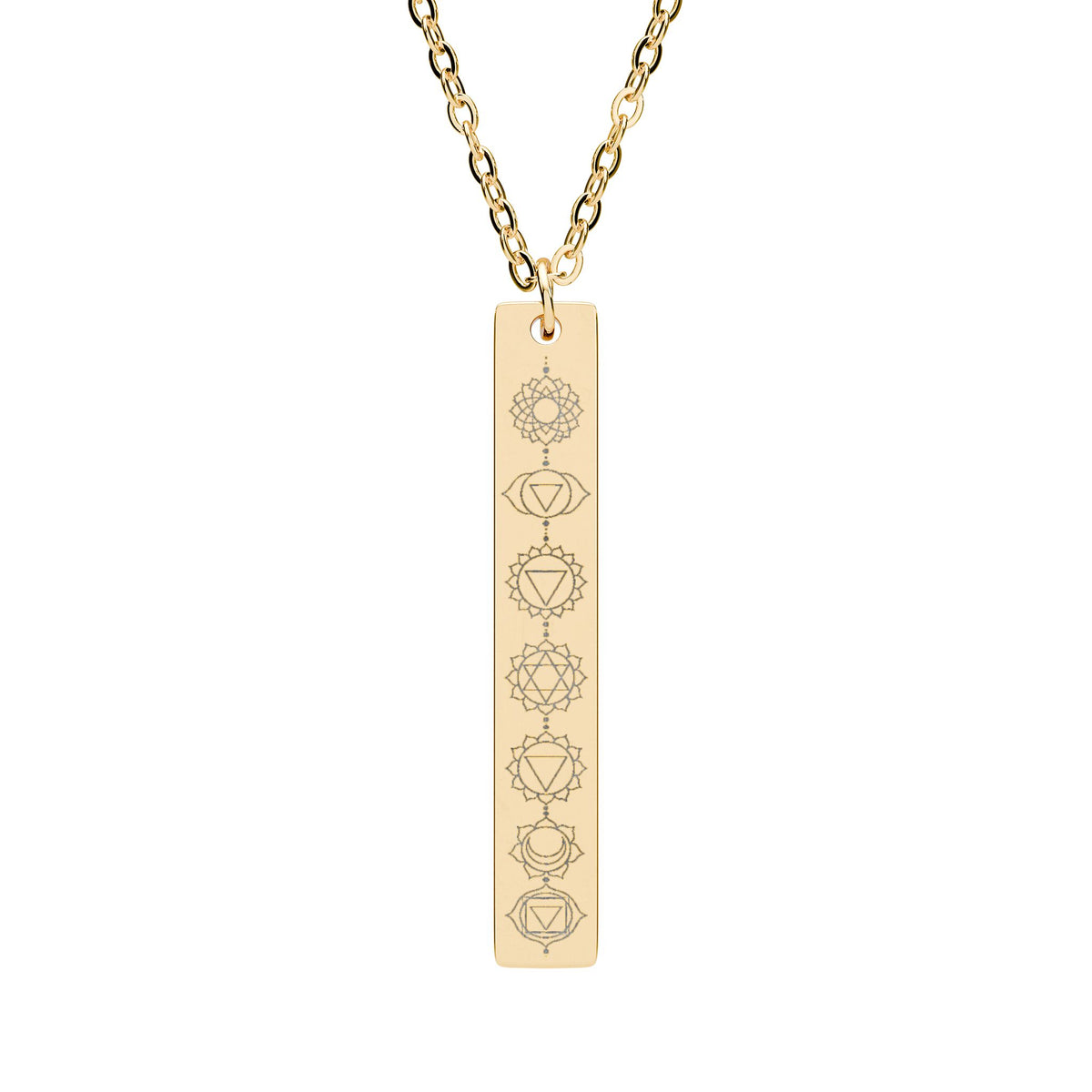 Engraved Vertical Bar Necklace — Minimalist Chakra Pendant
