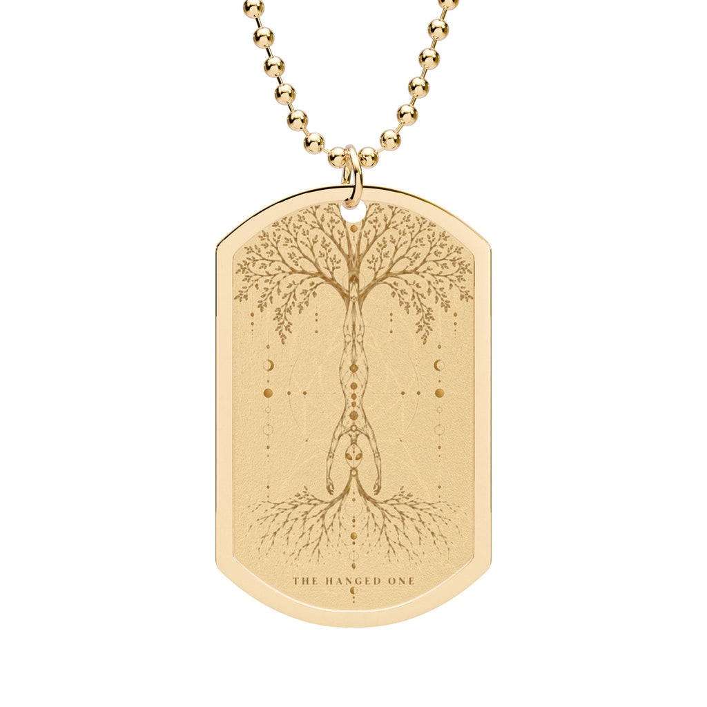 The Hanged One Dog Tag Necklace — 'The Hanged One' Tarot Pendant with Chain