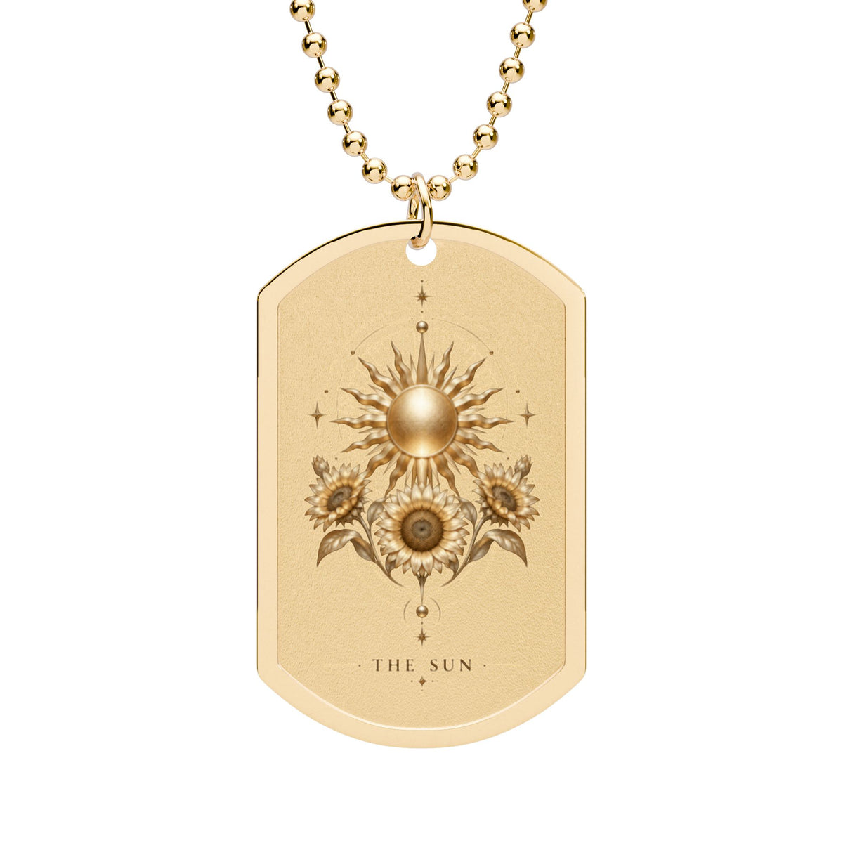 The Sun Tarot Gold Dog Tag Necklace — Tarot Card Pendant with The Sun