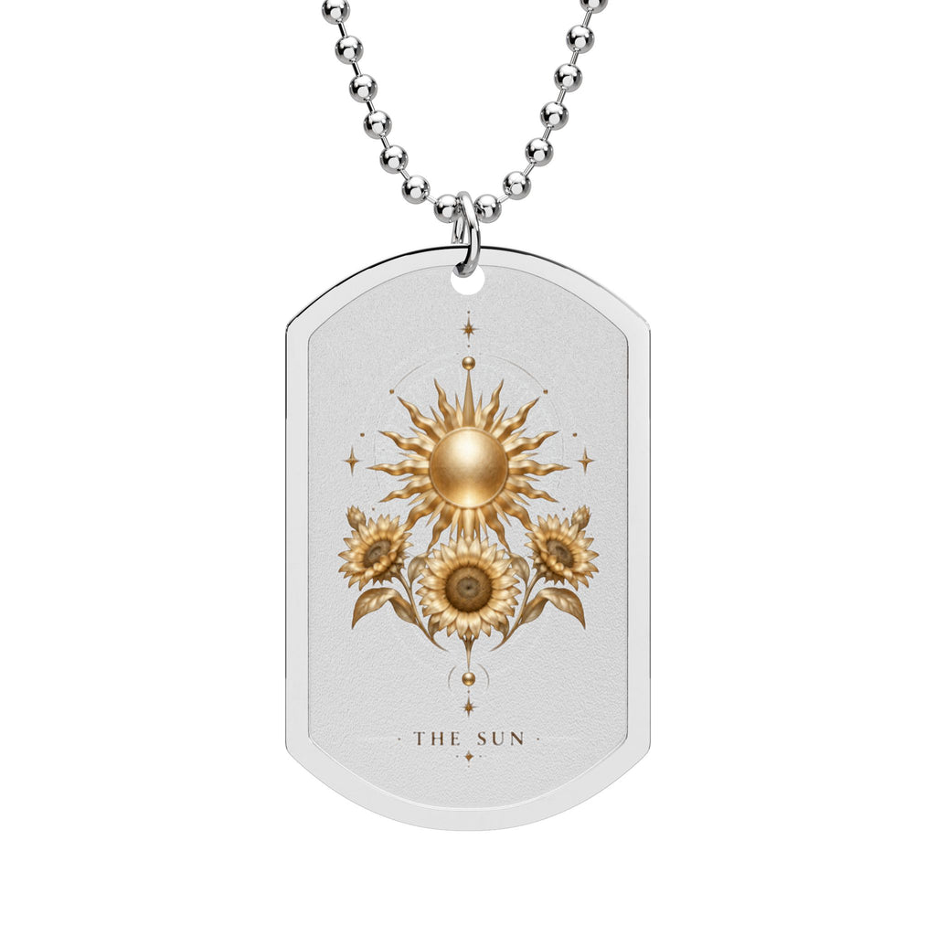 The Sun Tarot Gold Dog Tag Necklace — Tarot Card Pendant with The Sun