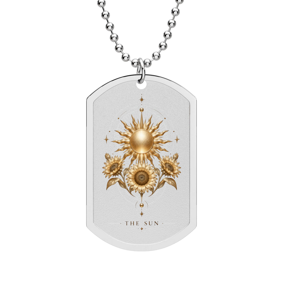 The Sun Tarot Gold Dog Tag Necklace — Tarot Card Pendant with The Sun