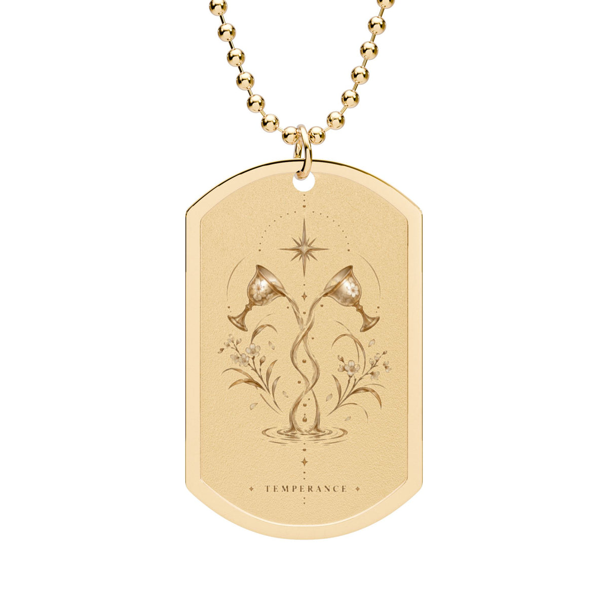 Temperance Tarot Dog Tag Necklace — Gold Spiritual Pendant with Chain