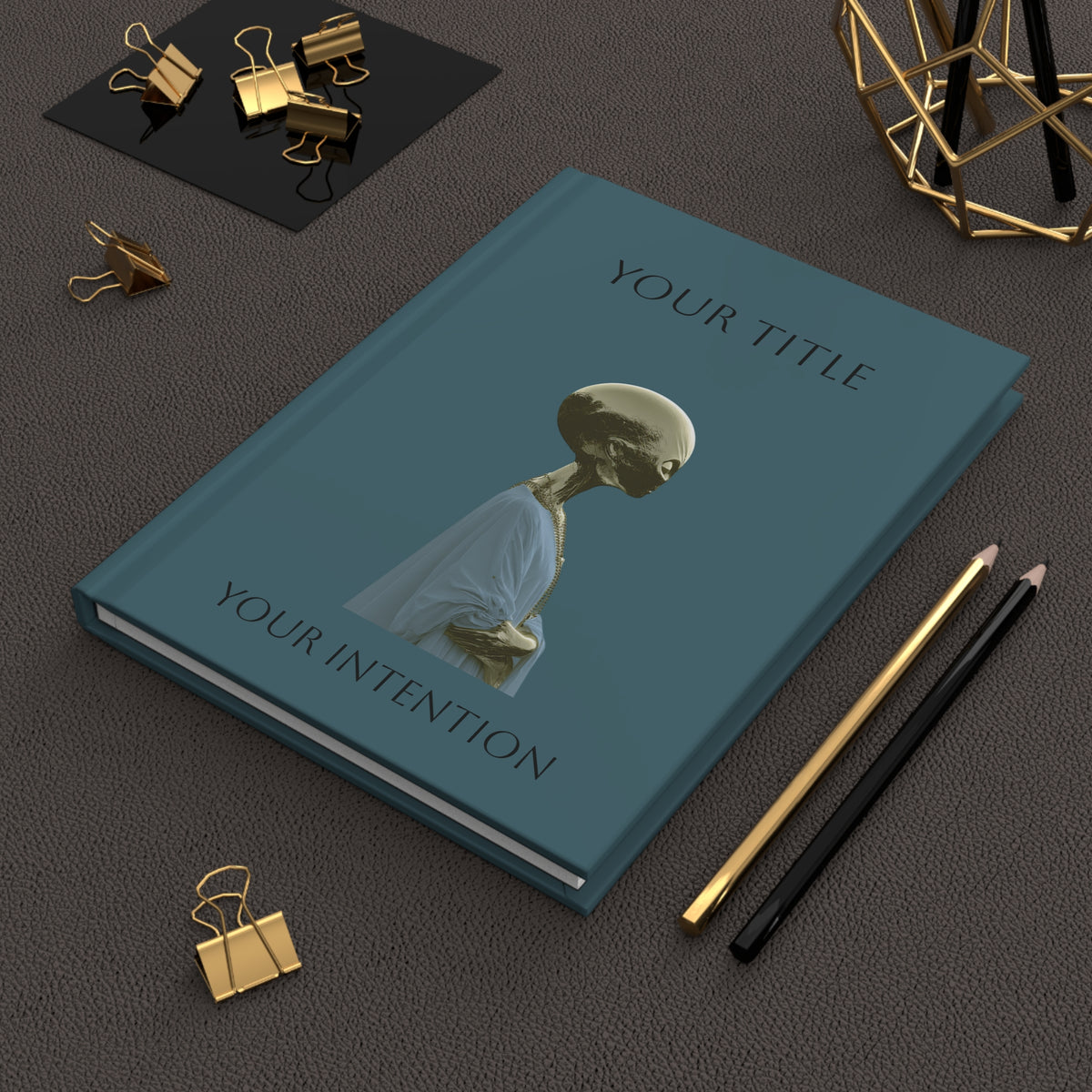 Atemporal Alien Hardcover Journal — 'Your Title / Your Intention' Lined Notebook