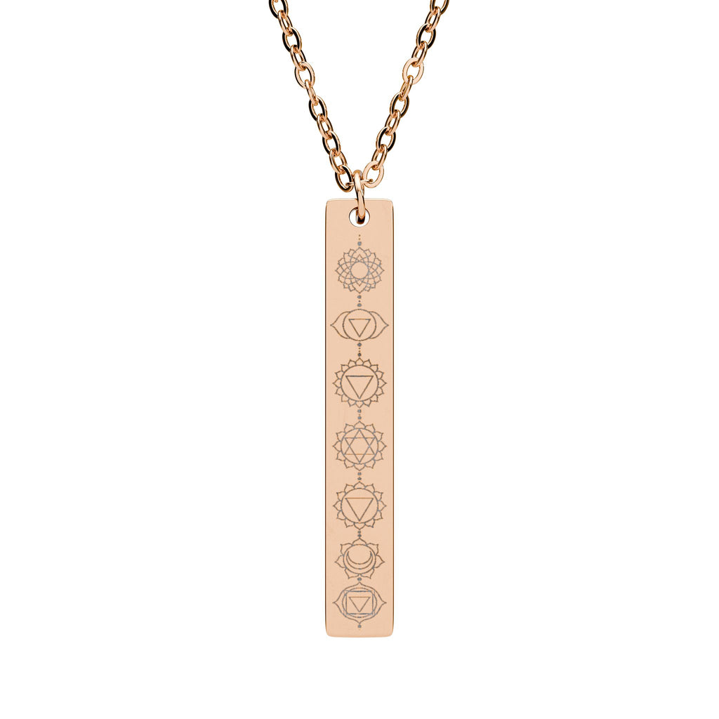 Engraved Vertical Bar Necklace — Minimalist Chakra Pendant