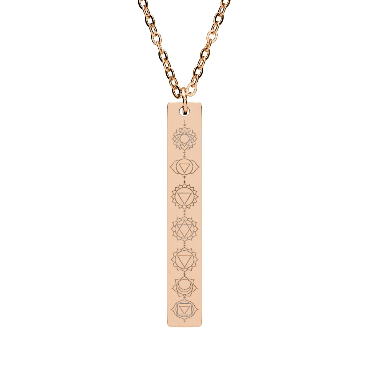 Engraved Vertical Bar Necklace — Minimalist Chakra Pendant
