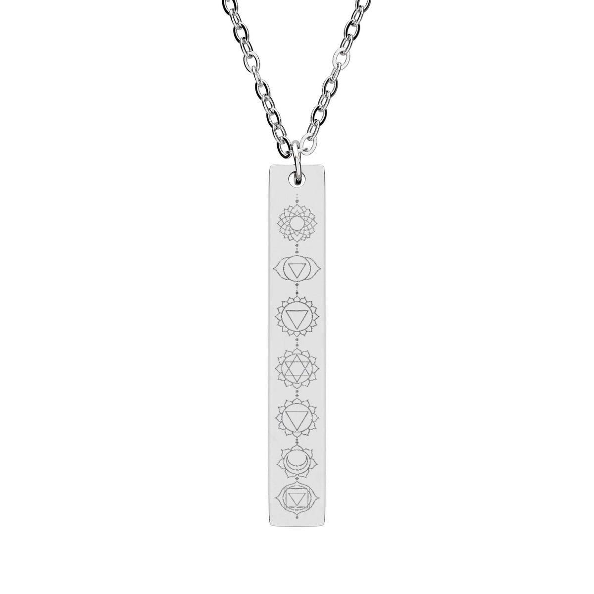 Engraved Vertical Bar Necklace — Minimalist Chakra Pendant