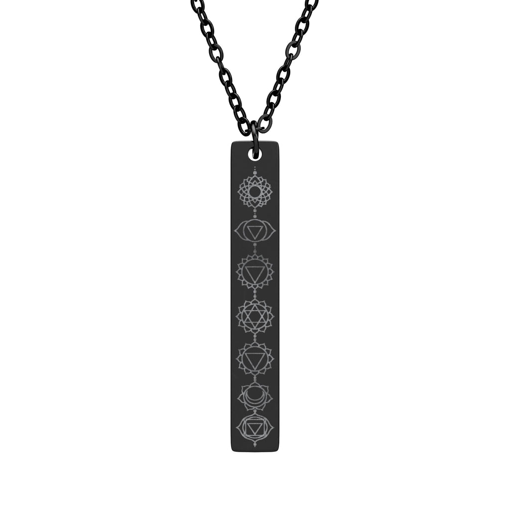 Engraved Vertical Bar Necklace — Minimalist Chakra Pendant
