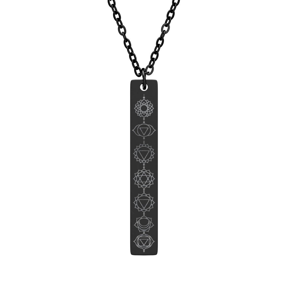 Engraved Vertical Bar Necklace — Minimalist Chakra Pendant