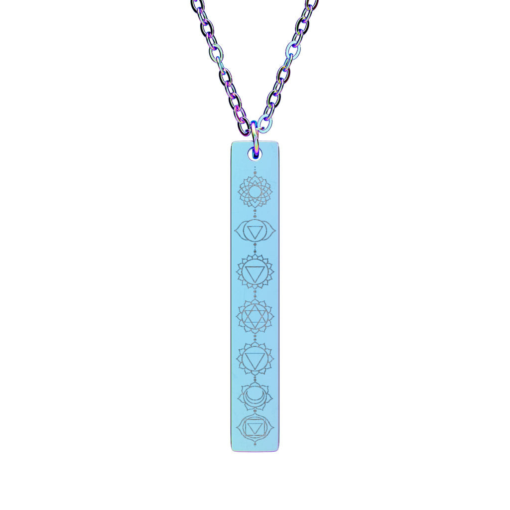 Engraved Vertical Bar Necklace — Minimalist Chakra Pendant