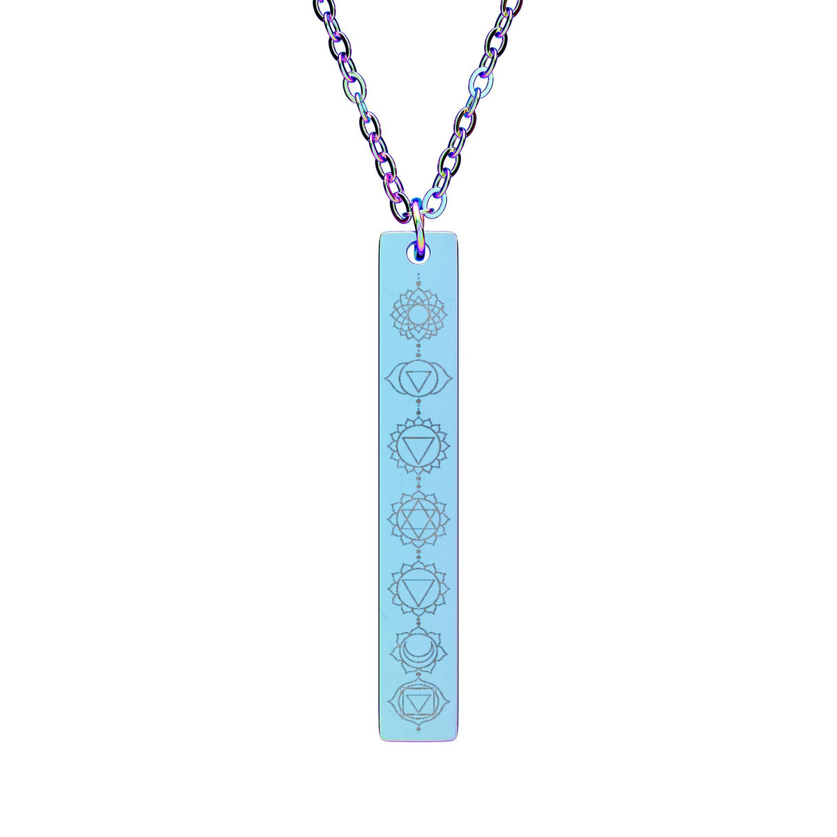 Engraved Vertical Bar Necklace — Minimalist Chakra Pendant